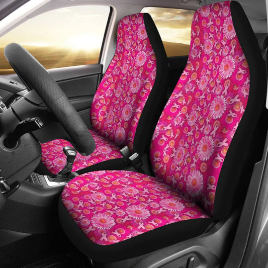 Flowers And Pink Ribbons Breast Cancer Car Seat Covers