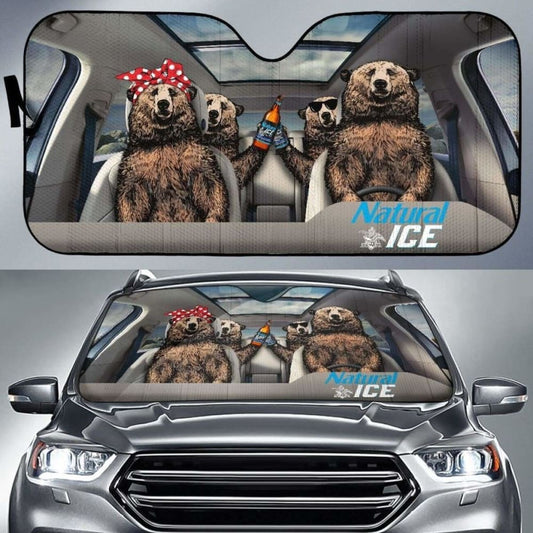 Family Bear Drink Beer Natural Ice Car Sun Shade Funny
