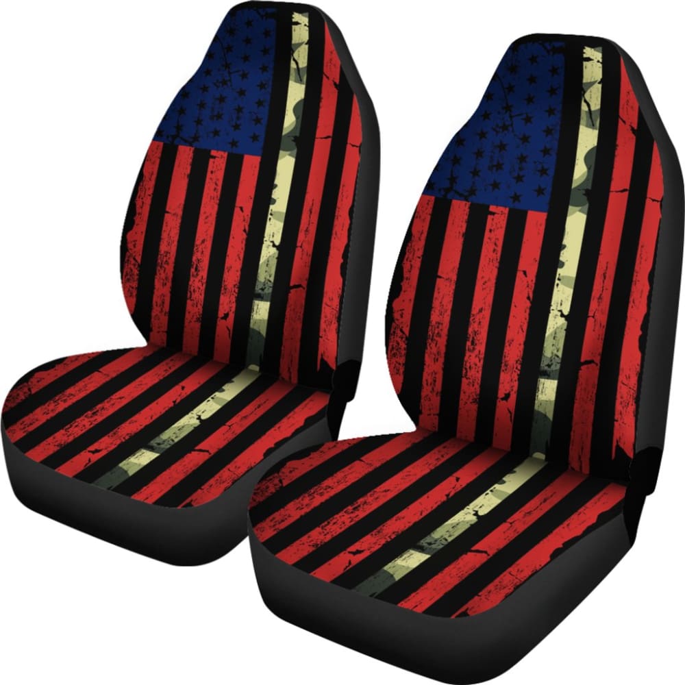 Red Themed American Flag Thin Green Line Car Seat Covers
