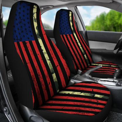 Red Themed American Flag Thin Green Line Car Seat Covers
