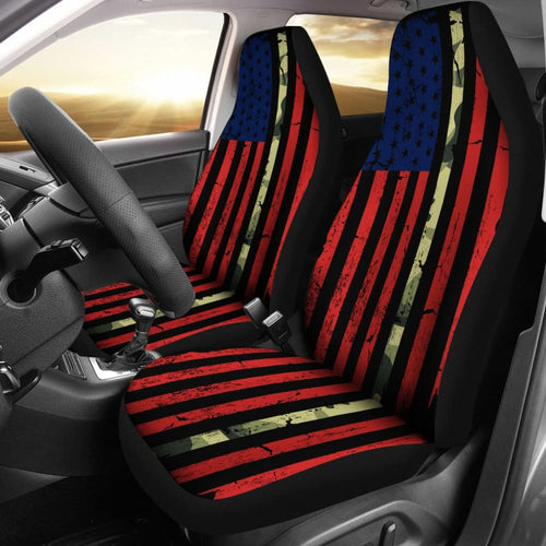 Red Themed American Flag Thin Green Line Car Seat Covers