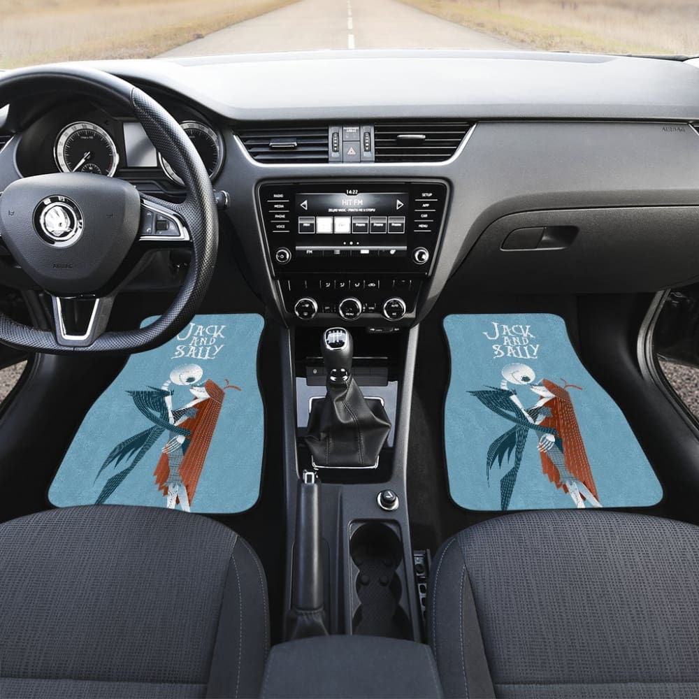 Nightmare Before Christmas Cartoon Car Floor Mats - Jack Skellington And Sally Kissing Retrowave Artwork Car Mats