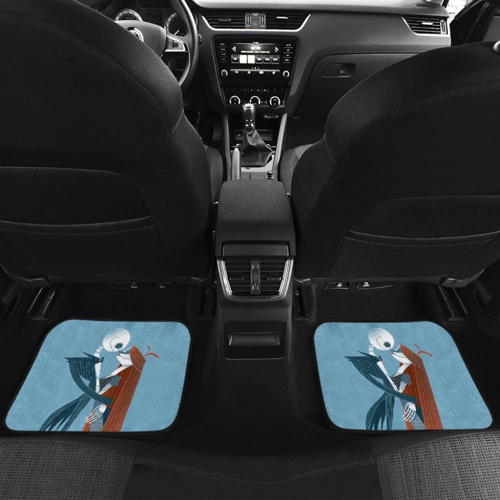 Nightmare Before Christmas Cartoon Car Floor Mats - Jack Skellington And Sally Kissing Retrowave Artwork Car Mats