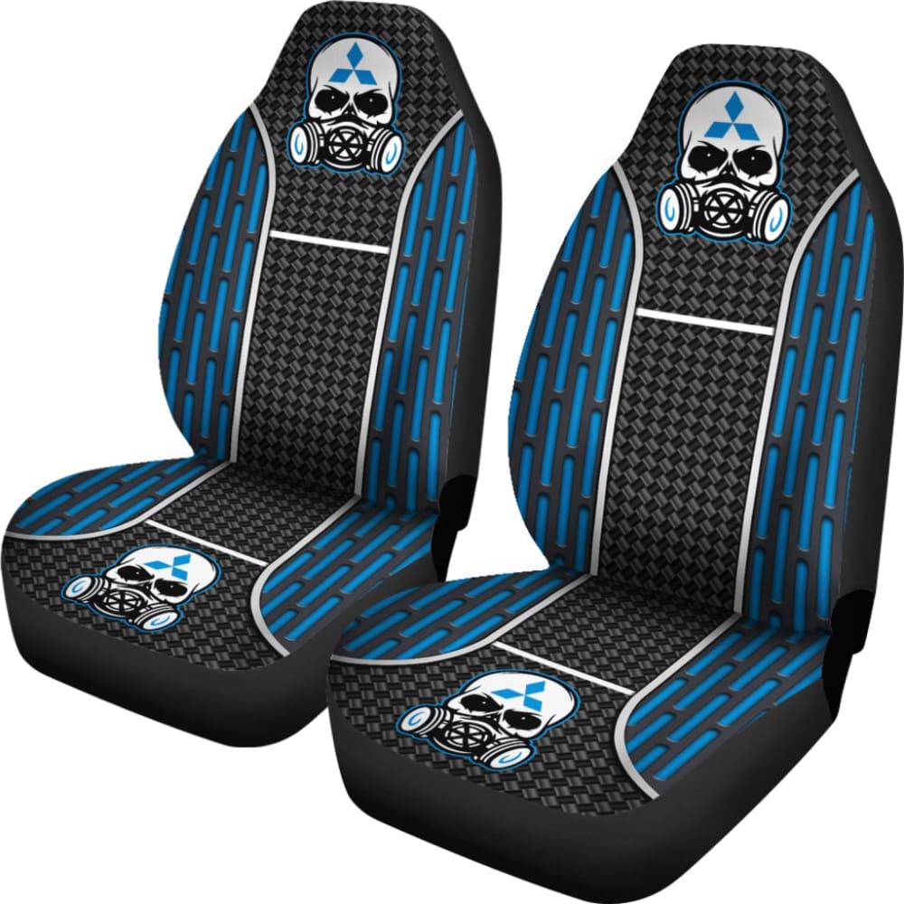 Black Blue Poison Gas Skull Mitsubishi Car Seat Covers