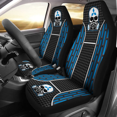 Black Blue Poison Gas Skull Mitsubishi Car Seat Covers