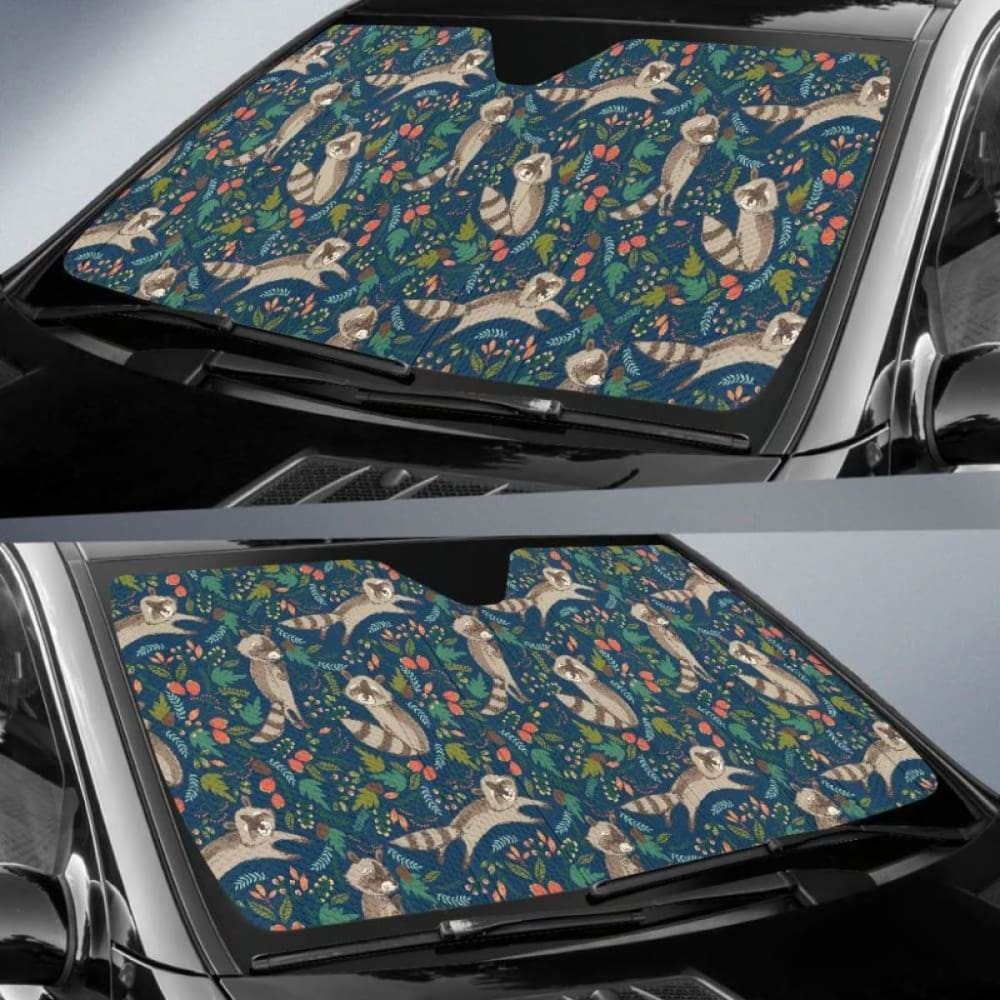 Raccoon Tropical Leaves Pattern Car Auto Sun Shades