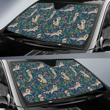 Raccoon Tropical Leaves Pattern Car Auto Sun Shades