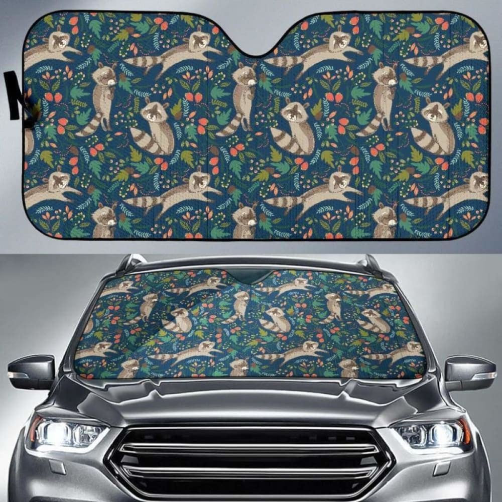 Raccoon Tropical Leaves Pattern Car Auto Sun Shades