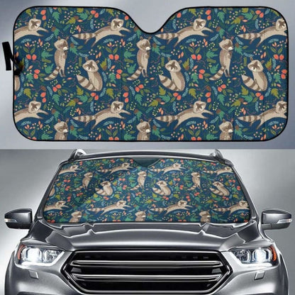 Raccoon Tropical Leaves Pattern Car Auto Sun Shades