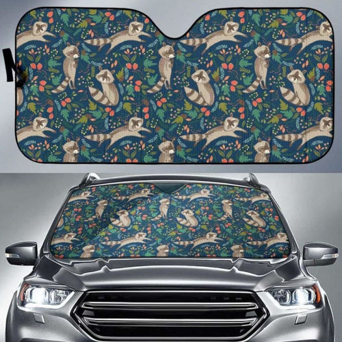 Raccoon Tropical Leaves Pattern Car Auto Sun Shades