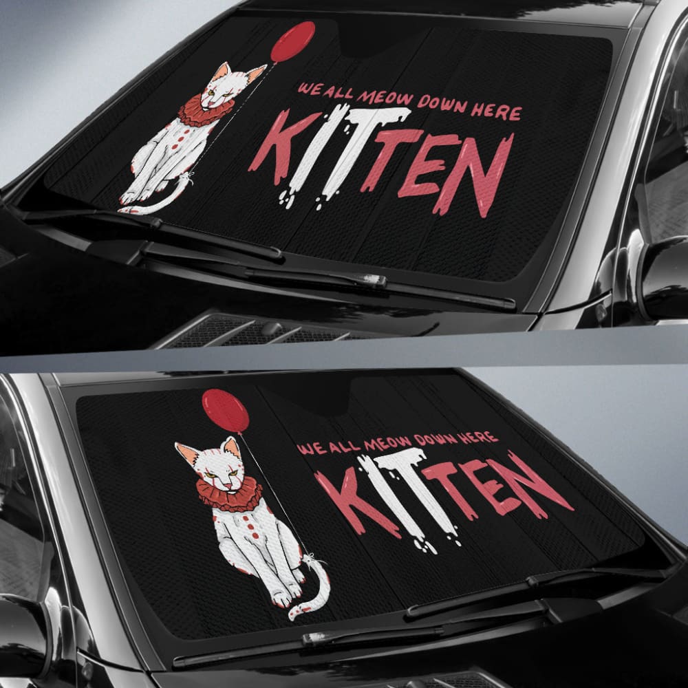 We All Meow Down Here KITten White Cat Pennywise Car Auto Sun Shades