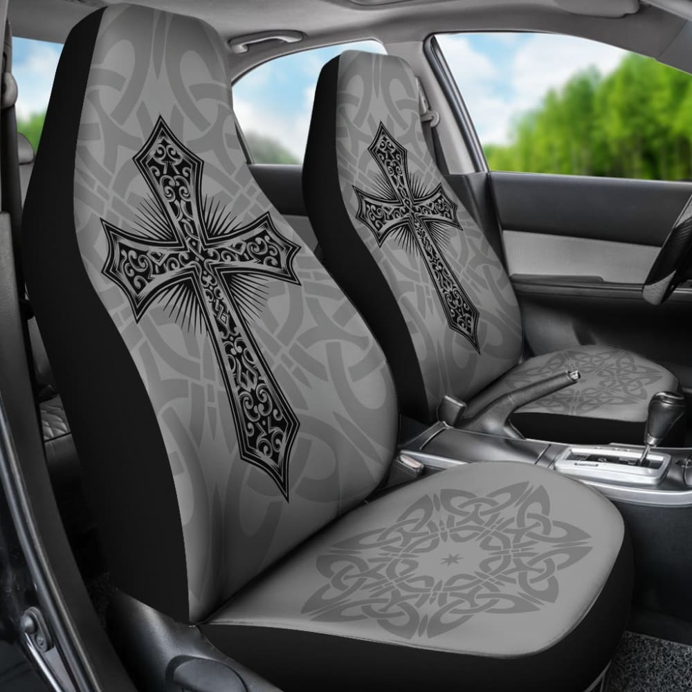 Mystic Celtic Cross With Knot Black Themed Car Seat Covers