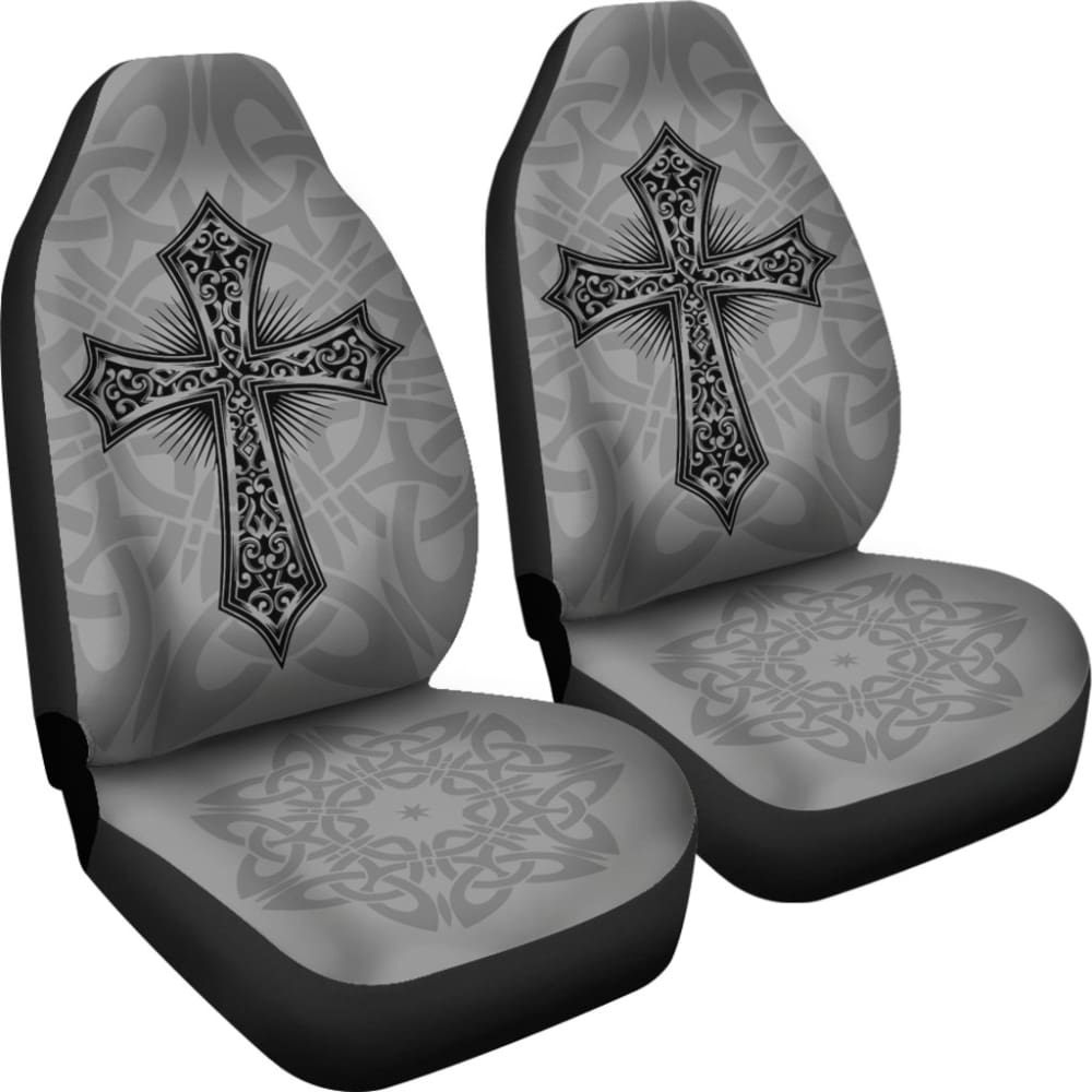 Mystic Celtic Cross With Knot Black Themed Car Seat Covers