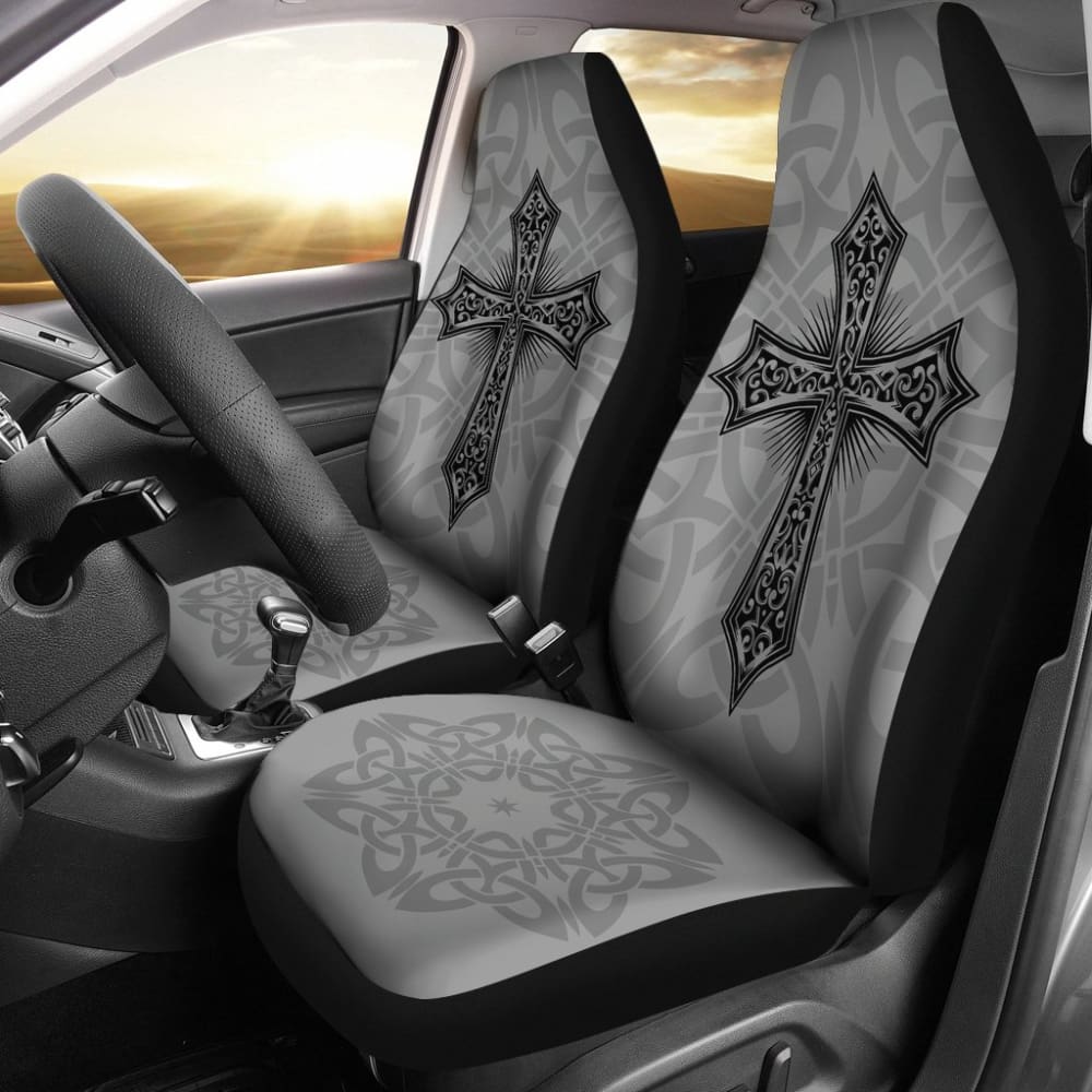 Mystic Celtic Cross With Knot Black Themed Car Seat Covers