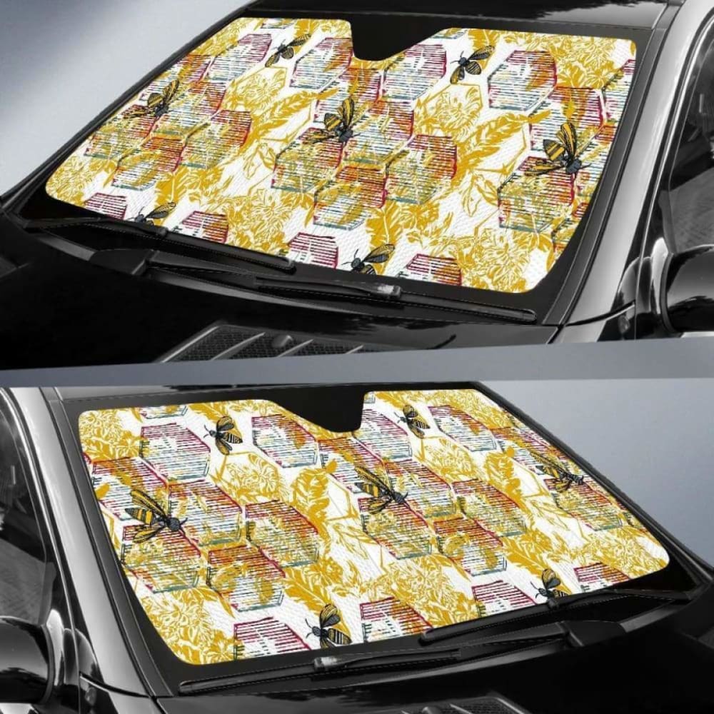 Cool Bee Honeycomb Leaves Pattern Car Auto Sun Shades