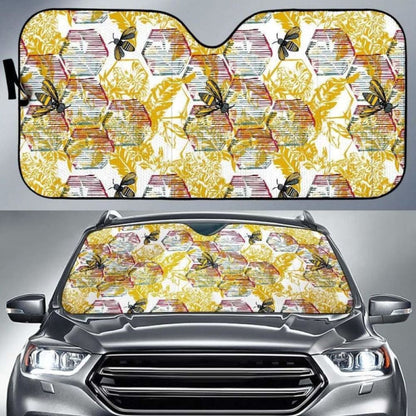 Cool Bee Honeycomb Leaves Pattern Car Auto Sun Shades