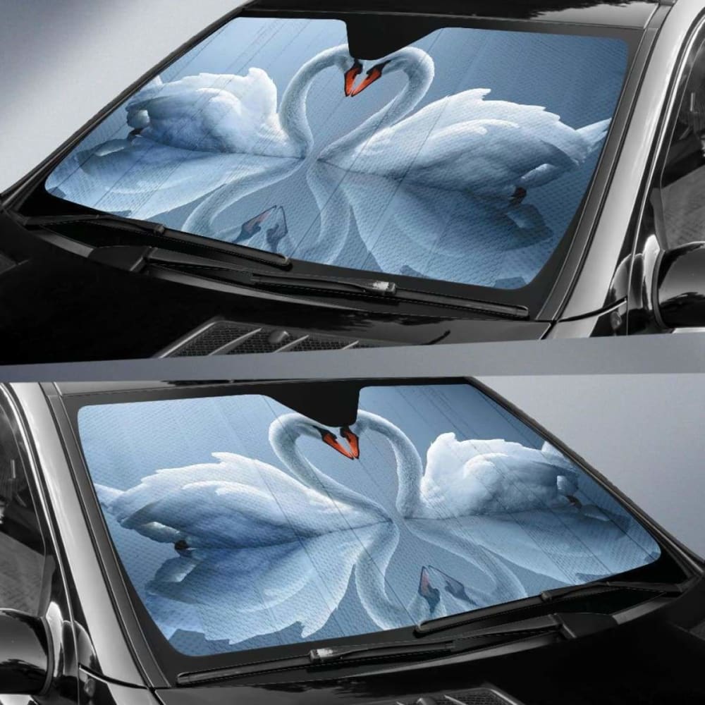 Swans Love Heart Romantic Swans Lovebirds Pair Hd Car Sun Shade