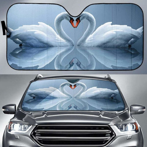 Swans Love Heart Romantic Swans Lovebirds Pair Hd Car Sun Shade