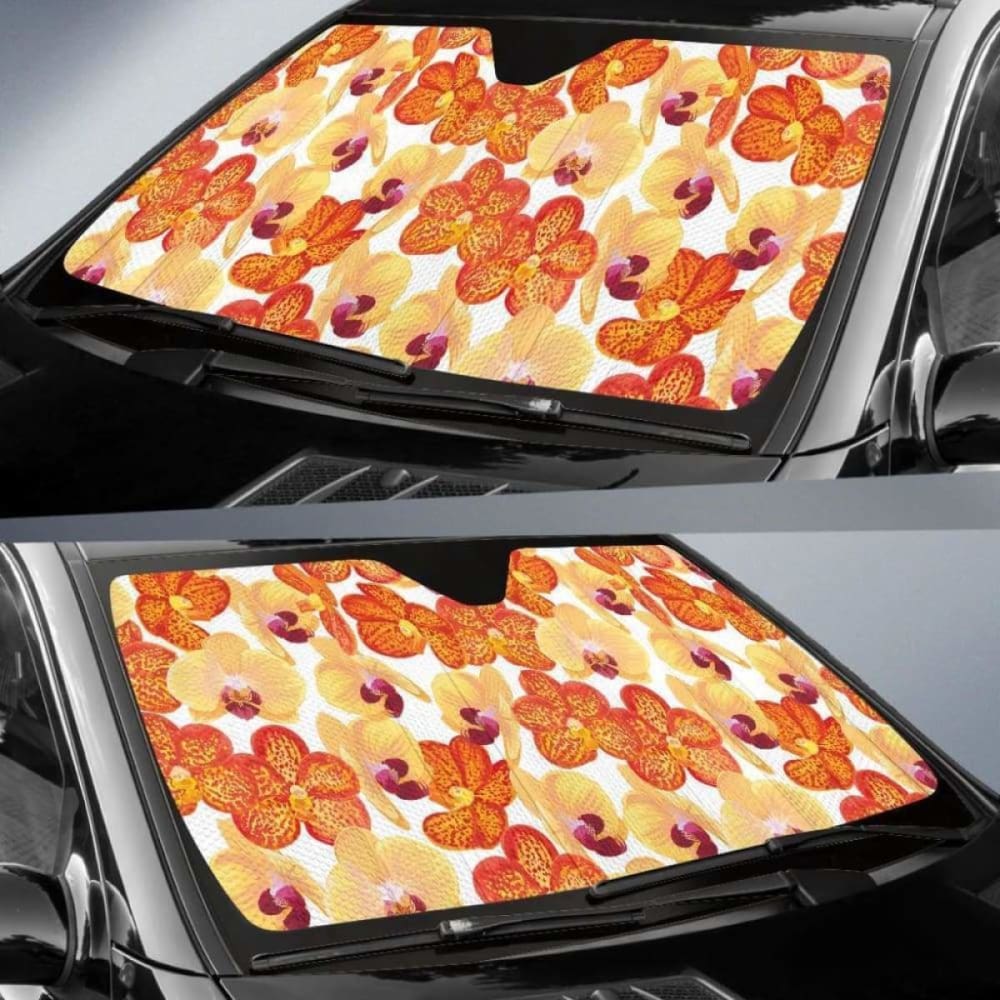 Orange Yellow Orchid Flower Pattern Background Car Auto Sun Shades