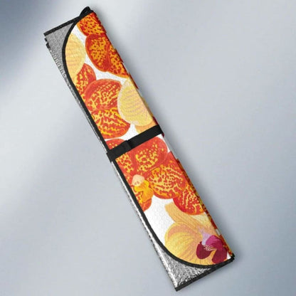 Orange Yellow Orchid Flower Pattern Background Car Auto Sun Shades