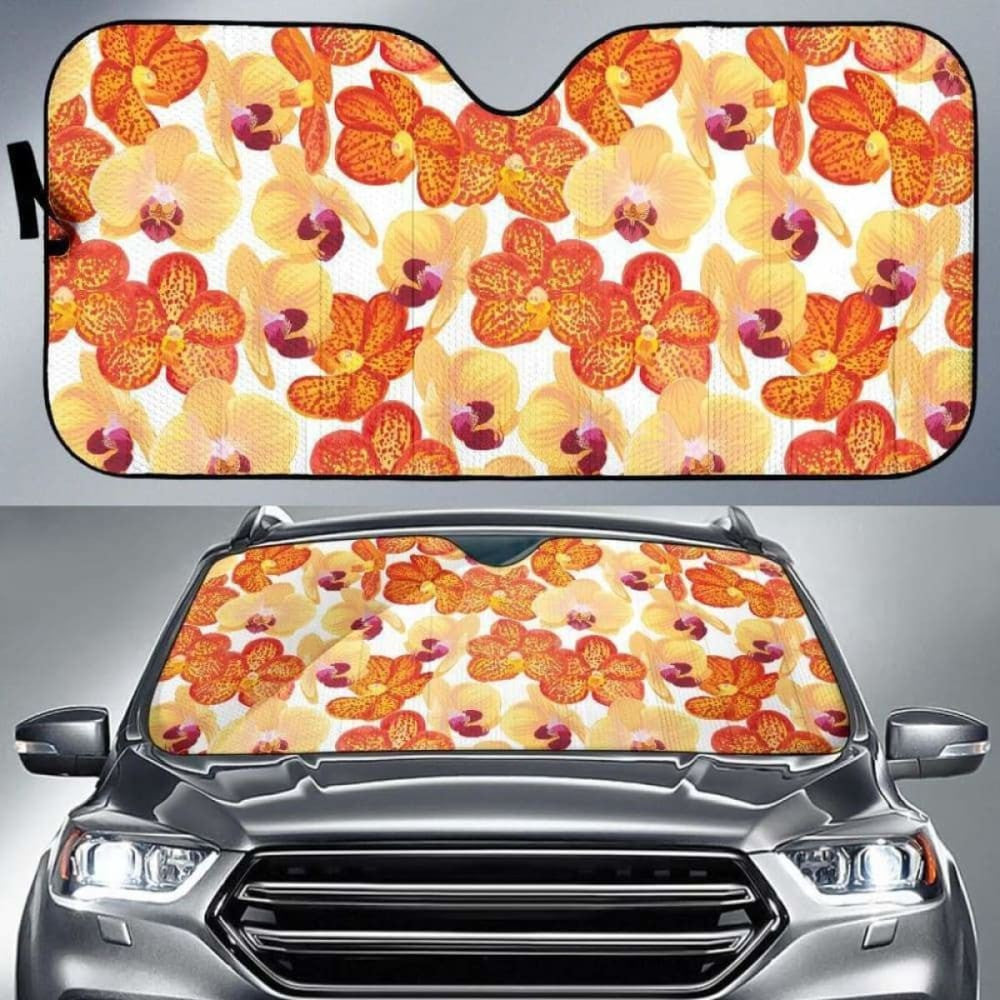 Orange Yellow Orchid Flower Pattern Background Car Auto Sun Shades