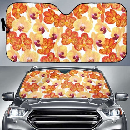 Orange Yellow Orchid Flower Pattern Background Car Auto Sun Shades