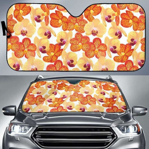 Orange Yellow Orchid Flower Pattern Background Car Auto Sun Shades