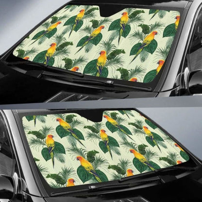 Beautiful Parrot Palm Leaves Pattern Car Auto Sun Shades