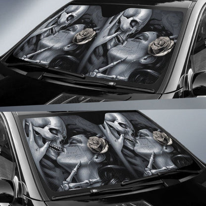 The Lovers King And Queen Kissing Skulls Skeletons Car Auto Sun Shades