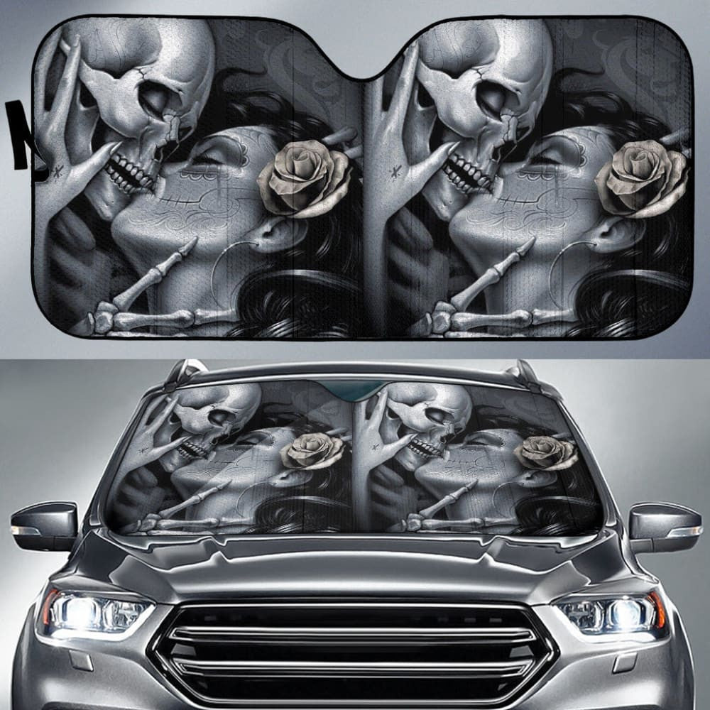 The Lovers King And Queen Kissing Skulls Skeletons Car Auto Sun Shades