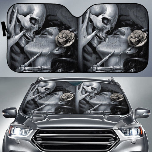 The Lovers King And Queen Kissing Skulls Skeletons Car Auto Sun Shades