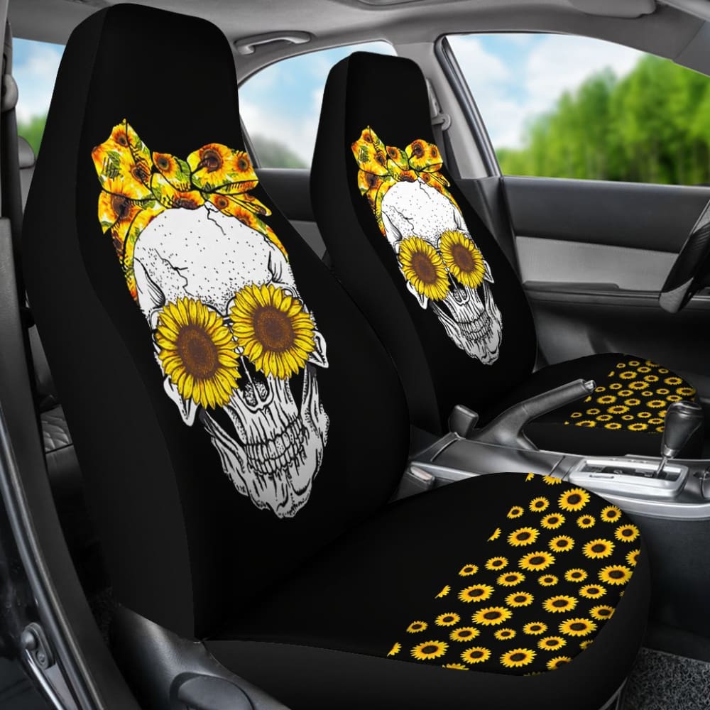 Sunflower Sunshine Skulls Car Seat Covers