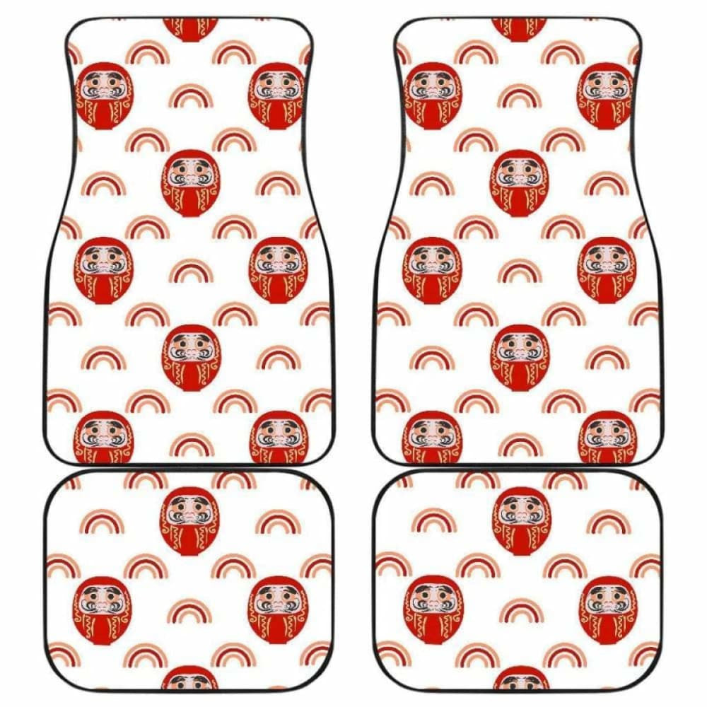 Daruma Japanese Wooden Doll Design Pattern Front And Back Car Mats