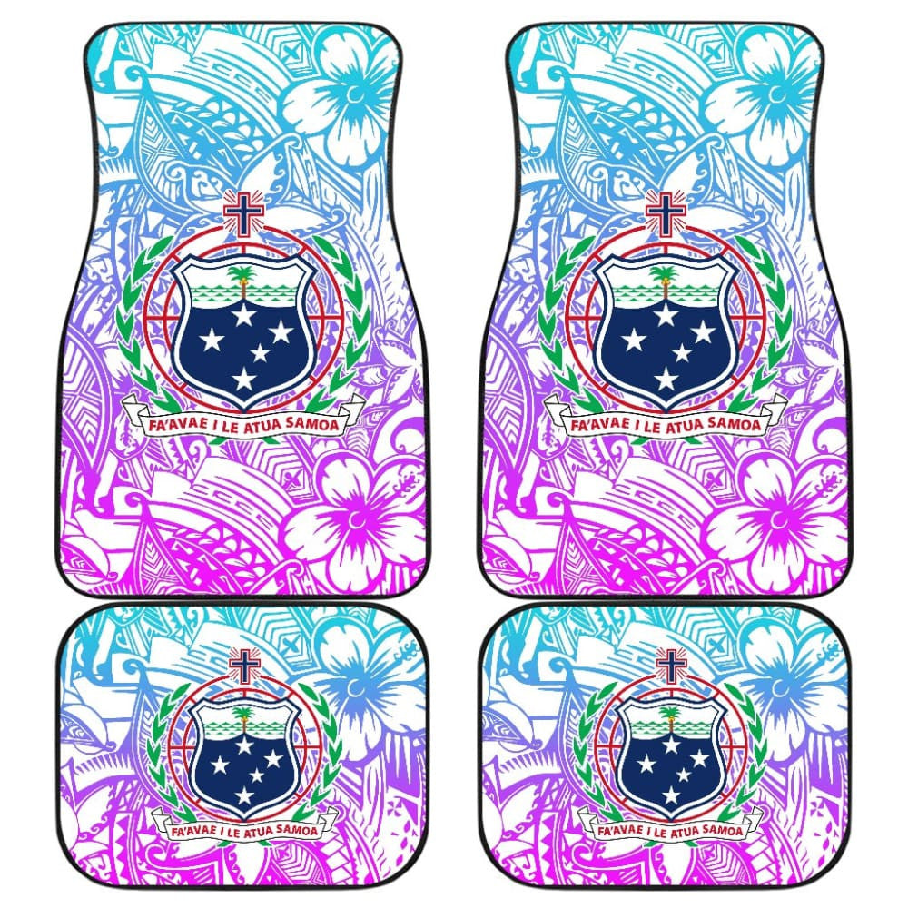 American Samoa Car Floor Mats Coat Of Arms Polynesian With Hibiscus