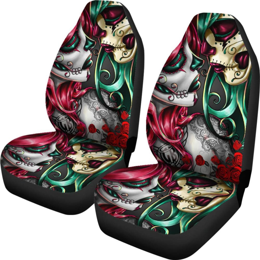 Calavera Sugar Skull Kissing Car Seat Covers