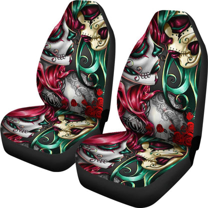 Calavera Sugar Skull Kissing Car Seat Covers