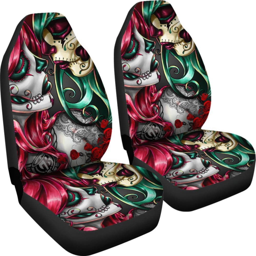 Calavera Sugar Skull Kissing Car Seat Covers