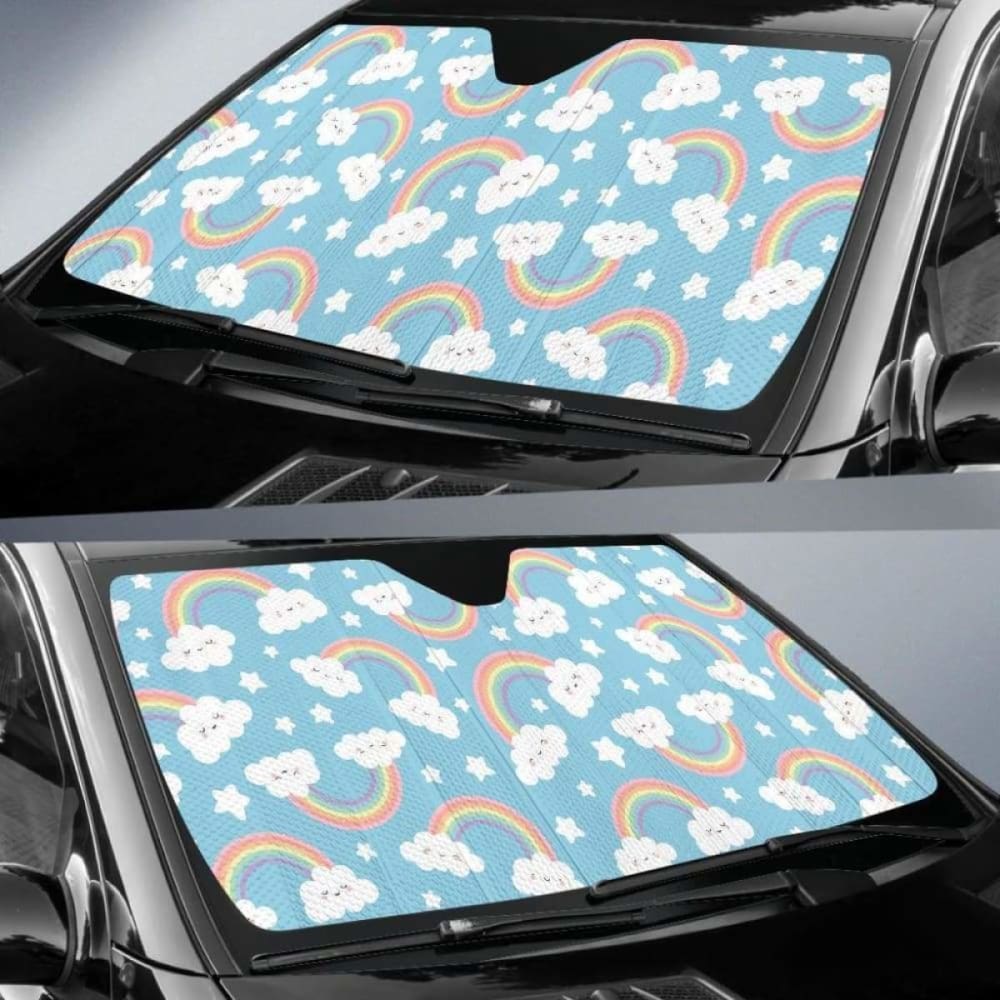 Cute Rainbow Clound Star Pattern Blue Background Car Auto Sun Shades