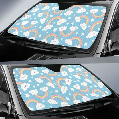 Cute Rainbow Clound Star Pattern Blue Background Car Auto Sun Shades