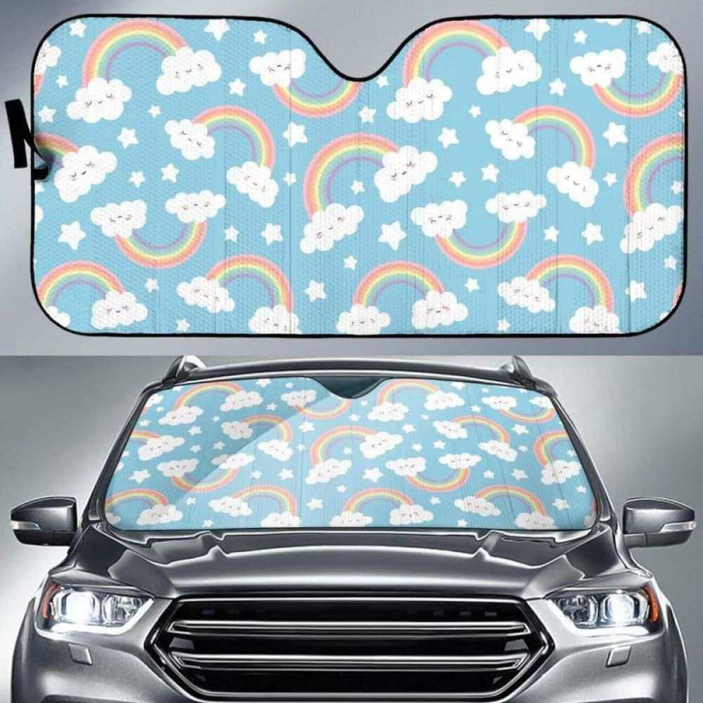 Cute Rainbow Clound Star Pattern Blue Background Car Auto Sun Shades