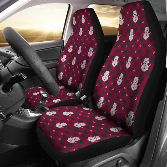 Amazing Blue Red Ugly Christmas Snowman Pattern Car Seat Covers