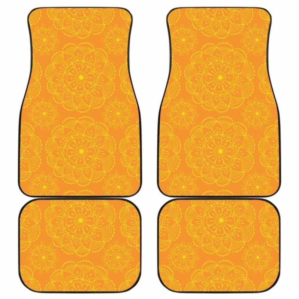 Orange Traditional Indian Element Pattern Front And Back Car Mats