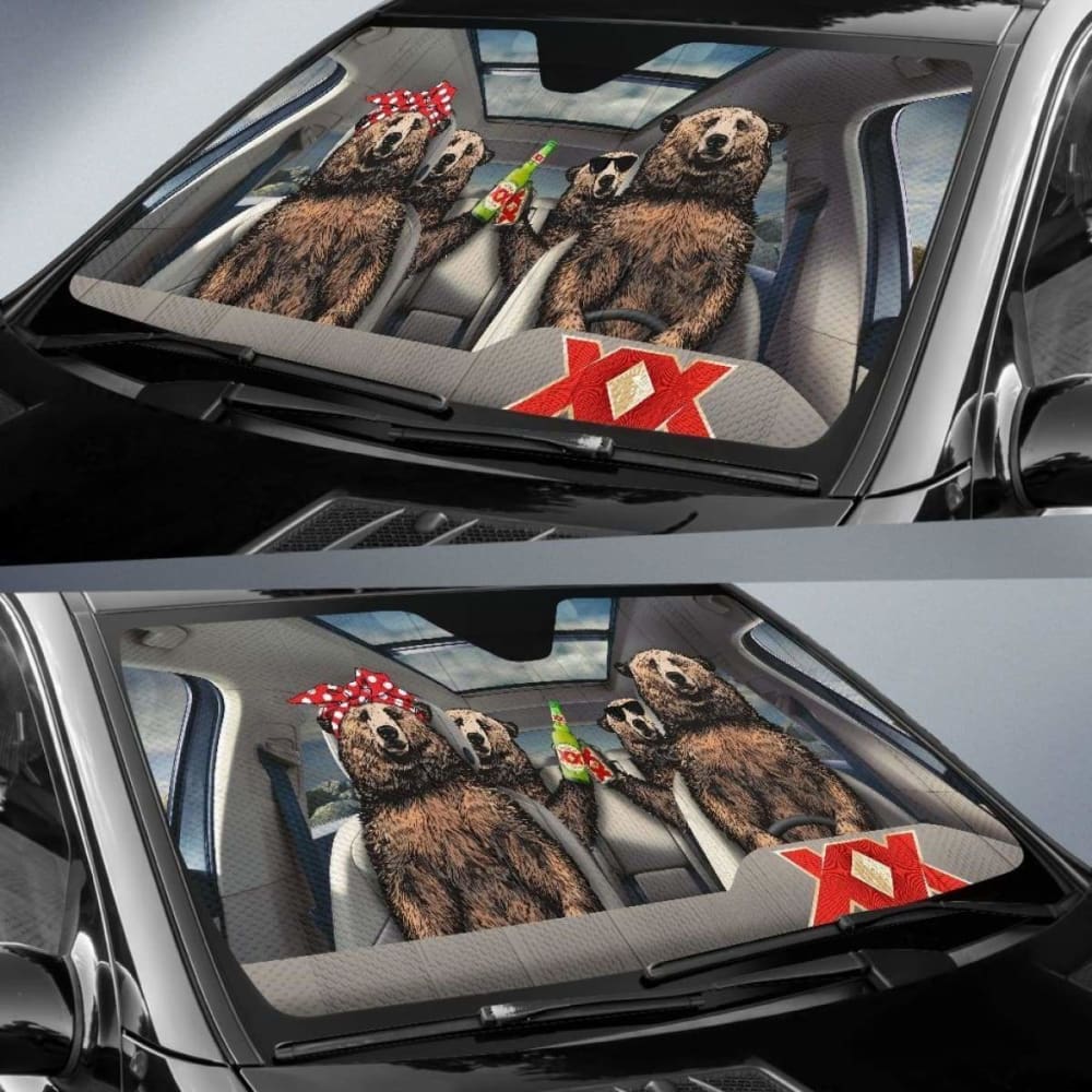 Family Bear Drink Beer Dos Equis Car Sun Shade Funny