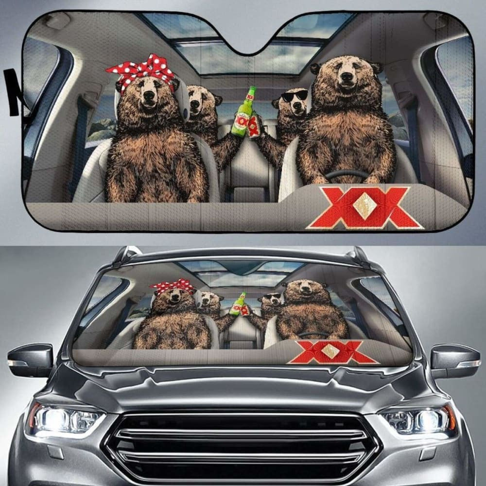 Family Bear Drink Beer Dos Equis Car Sun Shade Funny