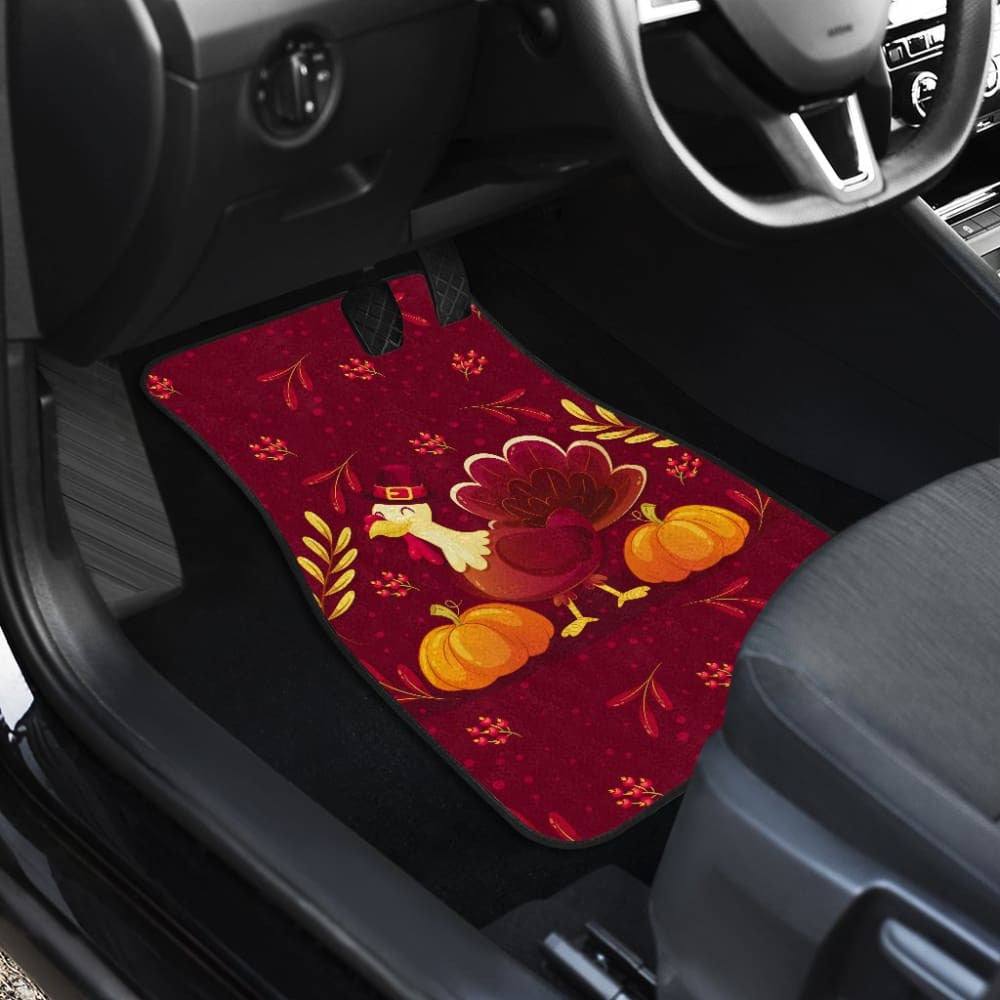 Thanksgiving Turkey Autumn Paw Print And Pumpkin Car Floor Mats