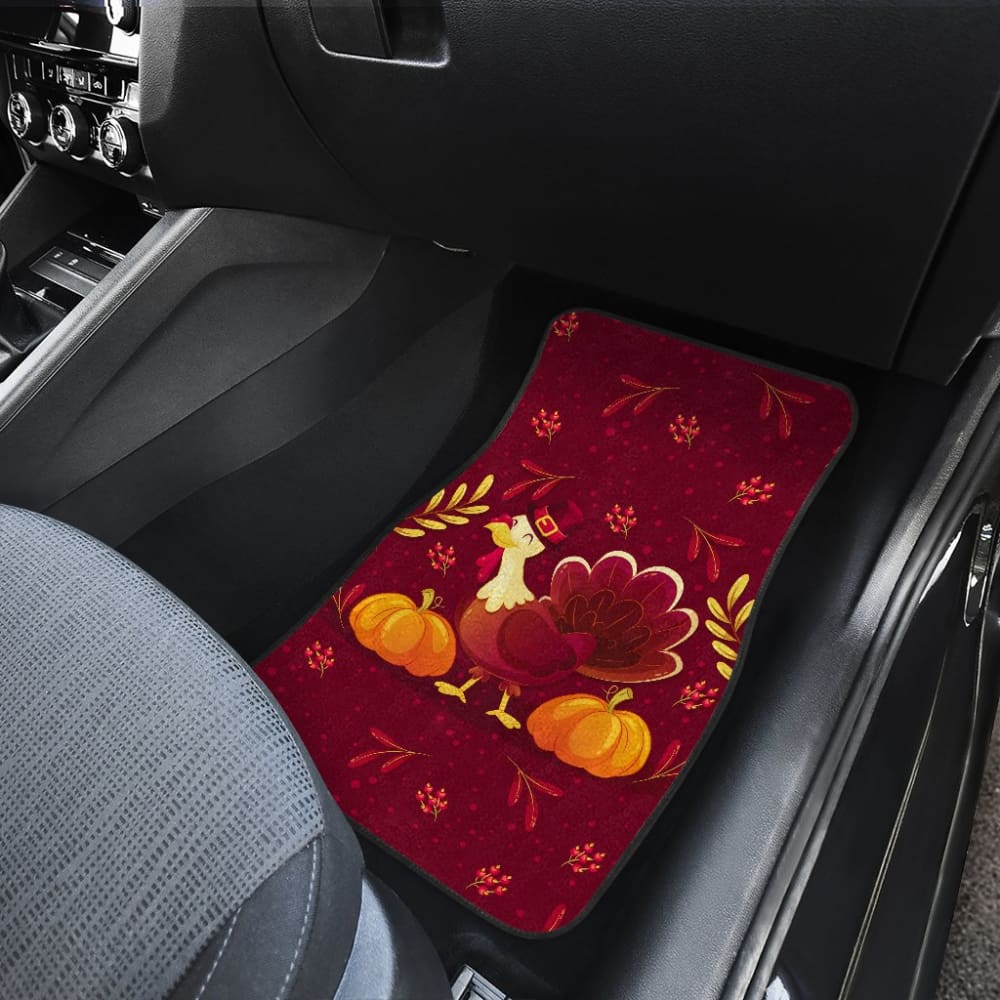 Thanksgiving Turkey Autumn Paw Print And Pumpkin Car Floor Mats