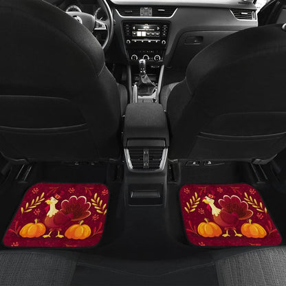 Thanksgiving Turkey Autumn Paw Print And Pumpkin Car Floor Mats
