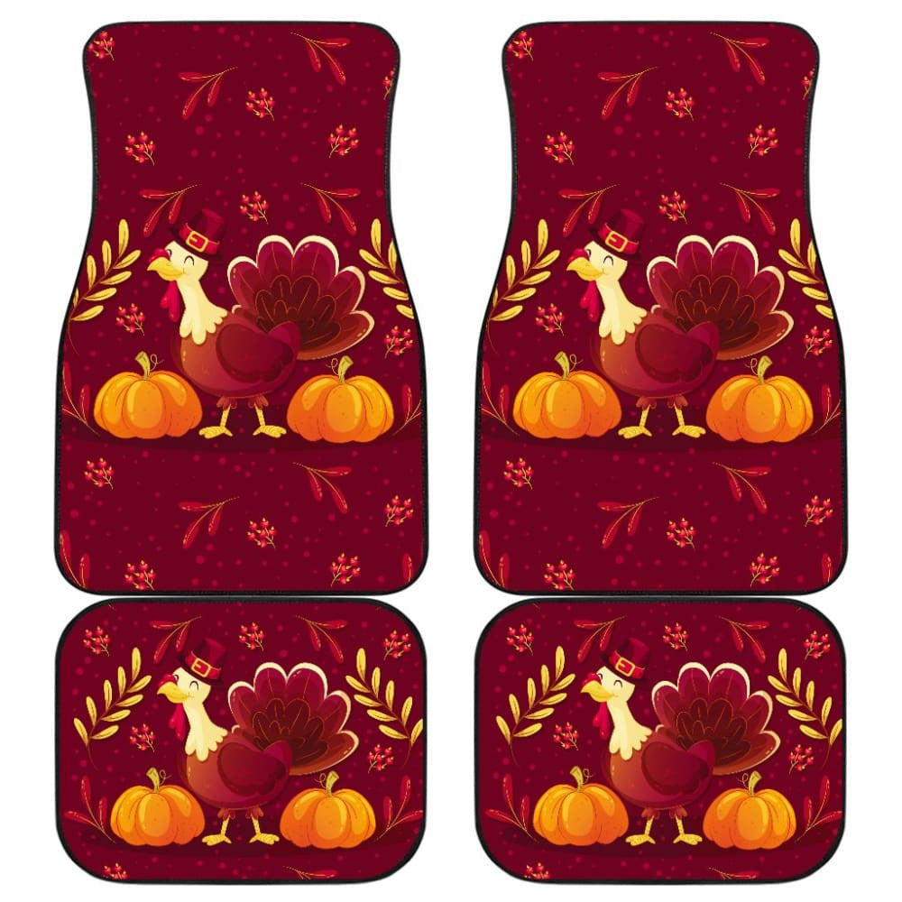 Thanksgiving Turkey Autumn Paw Print And Pumpkin Car Floor Mats