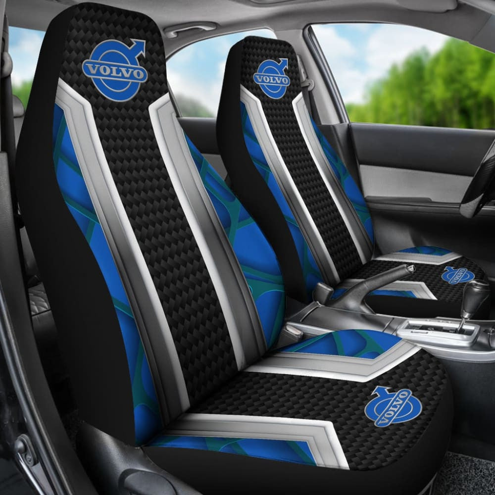 Amazing Volvo Blue Black Themed Printed Car Seat Covers
