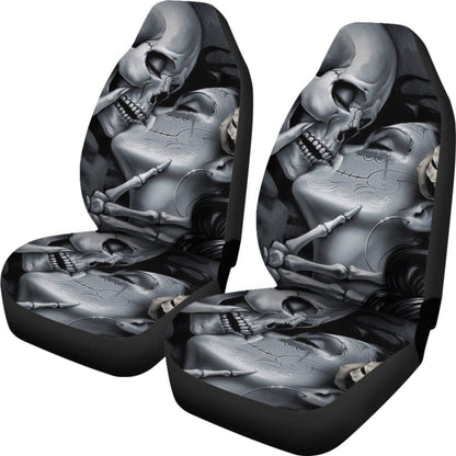 The Lovers King And Queen Kissing Skulls Skeletons Car Seat Covers
